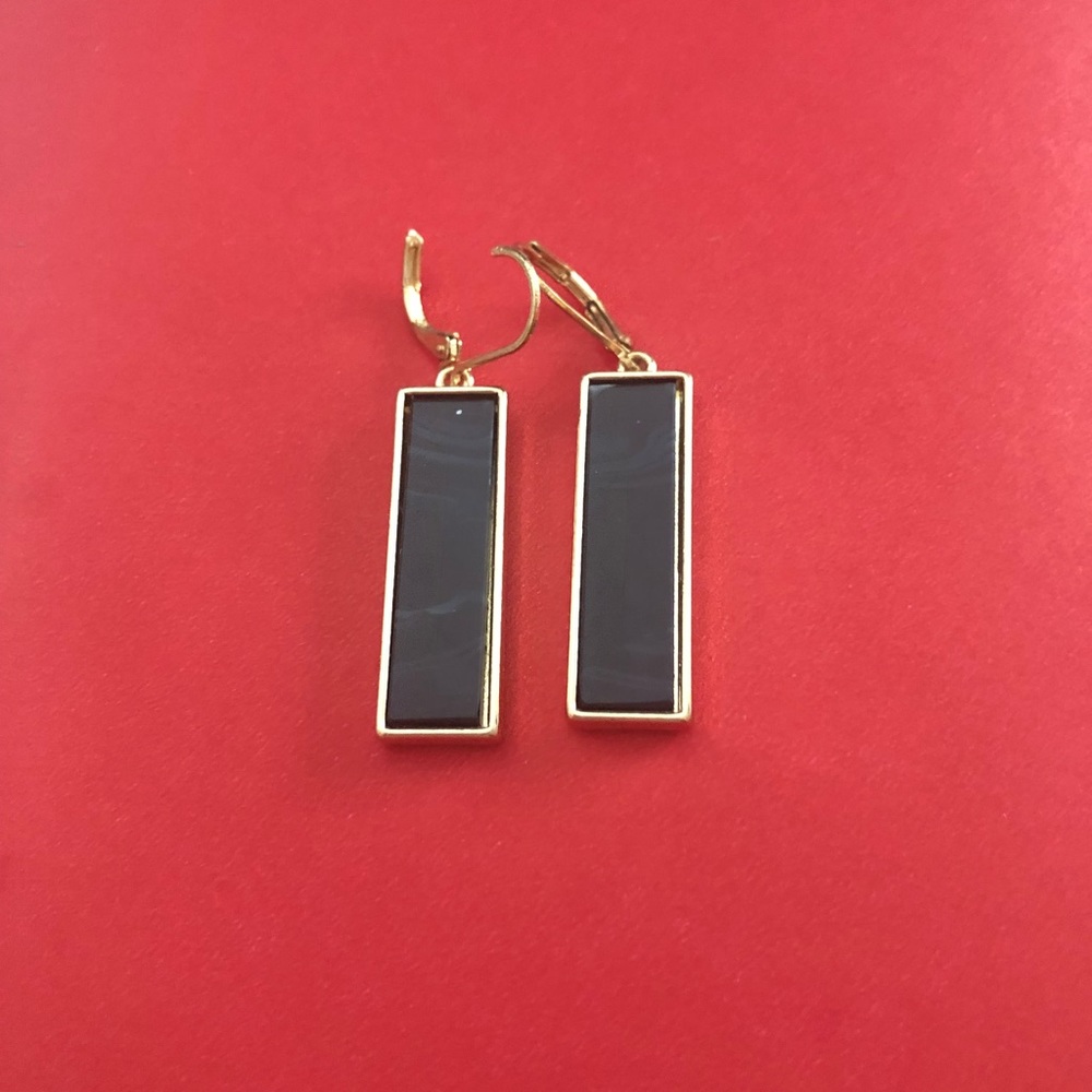 Gold plated lever back onyx earrings